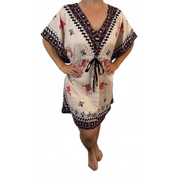 Other - NWT Boho Style Cream Black Caftan Swim Beach Cover up Tunic Dress L XL XXL OS